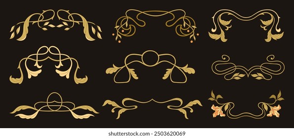 Art Nouveau floral borders. Vintage decor. Vector.