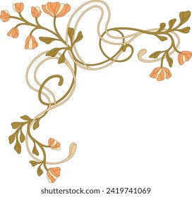 Art Nouveau floral corner. Decorative element. Vector.