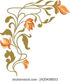 Art Nouveau floral corner. Decorative element. Vector.
