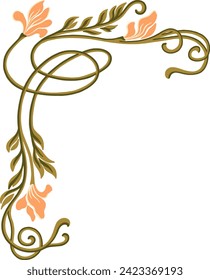 Esquina floral de Art Nouveau. Elemento decorativo. Vector.