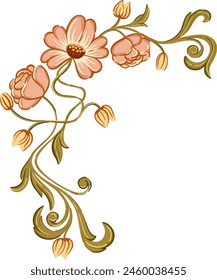 Art Nouveau floral corner. Decorative element. Vector.