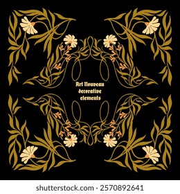 Art Nouveau floral corners, and borders. Vector.