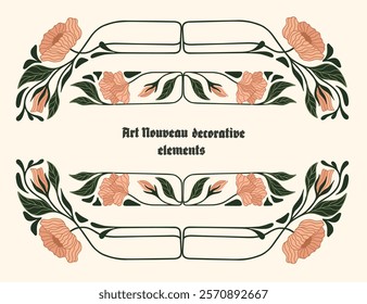 Art Nouveau floral corners, and borders. Vector.