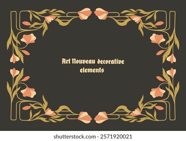 Art Nouveau floral corners, and borders. Vector.