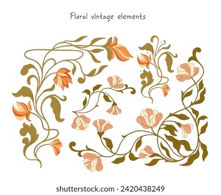 Art Nouveau floral frames, corners, and borders. Vector.