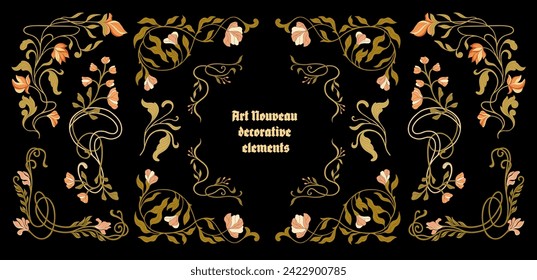 Art Nouveau floral frames, corners, and borders. Vector.