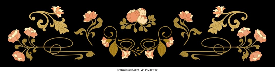 Art Nouveau floral frames, corners, and borders. Vector.