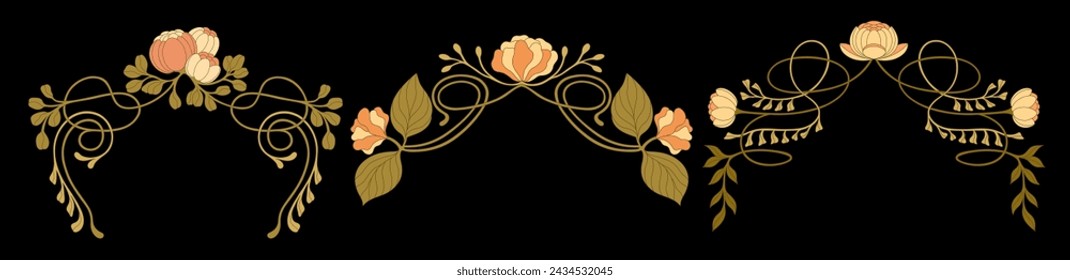 Art Nouveau floral frames, corners, and borders. Vector.