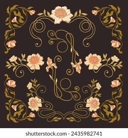 Art Nouveau floral frames, corners, and borders. Vector.