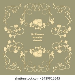 Art Nouveau floral frames, corners, and borders. Vector.