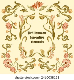 Art Nouveau floral frames, corners, and borders. Vector.