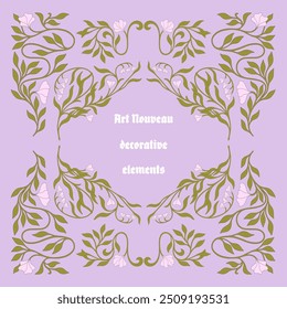 Art Nouveau floral frames, corners, and borders. Vector.