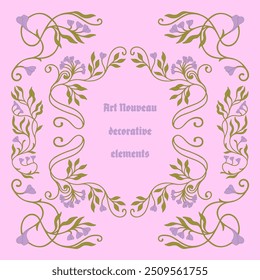 Art Nouveau floral frames, corners, and borders. Vector.