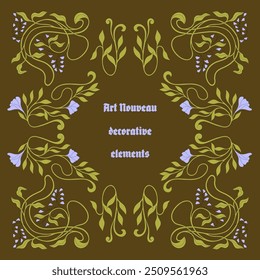 Art Nouveau floral frames, corners, and borders. Vector.