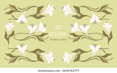 Art Nouveau floral frames, corners, and borders. Vector.