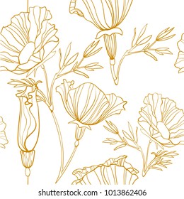 Art Nouveau floral pattern with golden poppyies