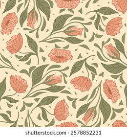 Art Nouveau floral pattern. Print with vintage decorative elements. Vector.