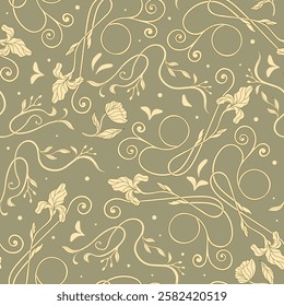 Art Nouveau floral pattern. Print with vintage decorative elements. Vector.