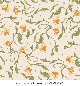 Art Nouveau floral pattern. Print with vintage decorative elements. Vector.