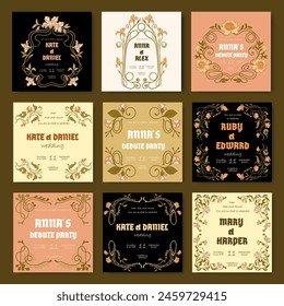 Art Nouveau floral templates. Wedding invitations. Vector.