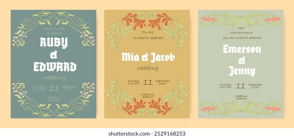 Art Nouveau floral templates. Wedding invitations. Vector.