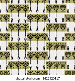 Art Nouveau flower motif Jugendstil style. Vector seamless pattern. Retro arabesque damask textiles swatch. Decorative arts crafts ornamental home decor. Modernist monochrome floral all over print. 