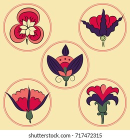 Art Nouveau flowers, Sophisticated floral icons, bright colors
