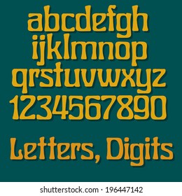 Art Nouveau Font - 2 Decorative Vector Type. Lower Case Rough Printed Letters And Digits