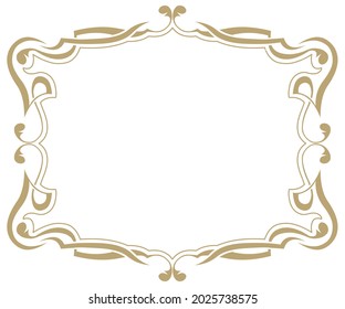 Art Nouveau frame gold color on a white background