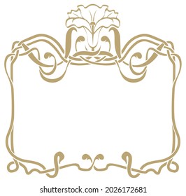 Art Nouveau frame gold color on a white background