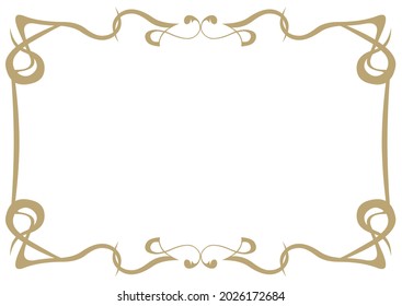 Art Nouveau frame gold color on a white background