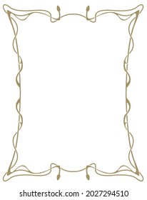 Art Nouveau frame gold color on a white background