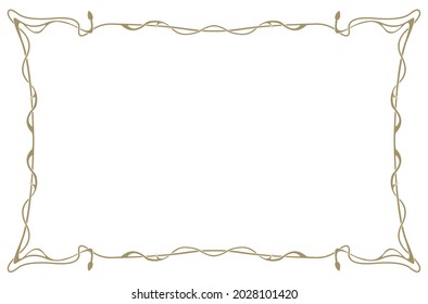 Art Nouveau frame gold color on a white background 