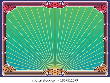 Art Nouveau Frame Psychedelic Color Background 