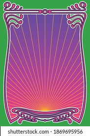 Art Nouveau Frame, Psychedelic Color Background, Border 