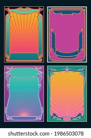 Art Nouveau Frame Set, Psychedelic Color Combinations 1960s Rock Music Posters Style