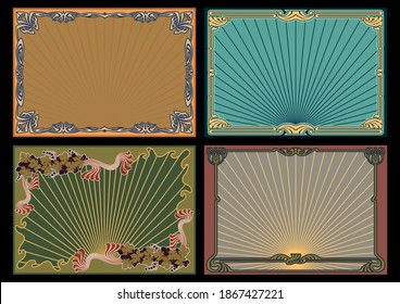 Art Nouveau Frame Set, Vintage Colors and Shapes 1900s - 1920s Style 