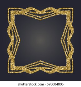 Art Nouveau gold glitter elegant smooth lines decorative rectangle vector frame for design. Art Deco style fine border ornament