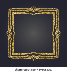 Art Nouveau gold glitter elegant smooth lines decorative rectangle vector frame for design. Art Deco style fine border ornament