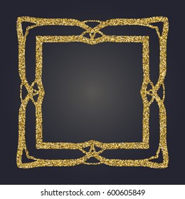 Art Nouveau gold glitter elegant smooth lines decorative rectangle vector frame for design. Art Deco style fine border ornament