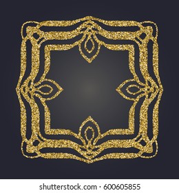 Art Nouveau gold glitter elegant smooth lines decorative rectangle vector frame for design. Art Deco style fine border ornament