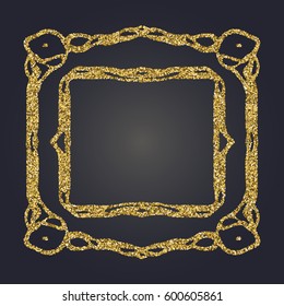 Art Nouveau gold glitter elegant smooth lines decorative rectangle vector frame for design. Art Deco style fine border ornament