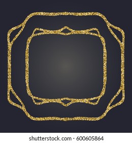 Art Nouveau gold glitter elegant smooth lines decorative rectangle vector frame for design. Art Deco style fine border ornament
