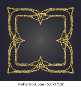 Art Nouveau gold glitter elegant smooth lines decorative rectangle vector frame for design. Art Deco style fine border ornament