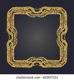 Art Nouveau gold glitter elegant smooth lines decorative rectangle vector frame for design. Art Deco style fine border ornament