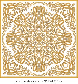 Art Nouveau golden scrolls with lily flowers, Gold floral border frieze and rosette on a white background
