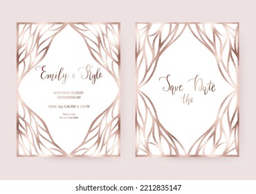 Art Nouveau holiday invitation templates with rose gold decorative frame.