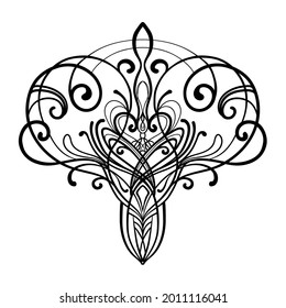 Art nouveau inspired decorative design element. Beautiful Bohemian template. Hand drawn elegant illustration.