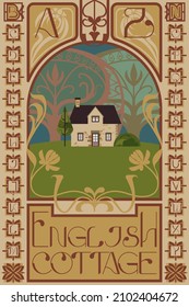 Art Nouveau inspired typeface decorated with English cottage home and whiplash styled vines. This art movement took different names on each country such as Arte nova in Portugal, Jugendstil in Germany