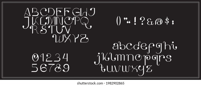 Art Nouveau inspired typeface on black background with white line. This art movement took different names on each country such as Arte nova in Portugal, Jugendstil in Germany, Modernismo in Spain.